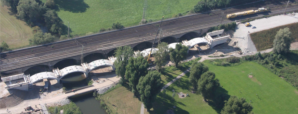 Fürther Bogen (loop) section of line with the Siebenbogen Bridge