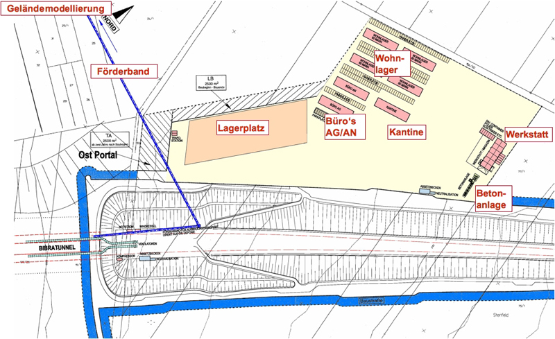 Schematische Darstellung Baustelleneinrichtung Ostportal